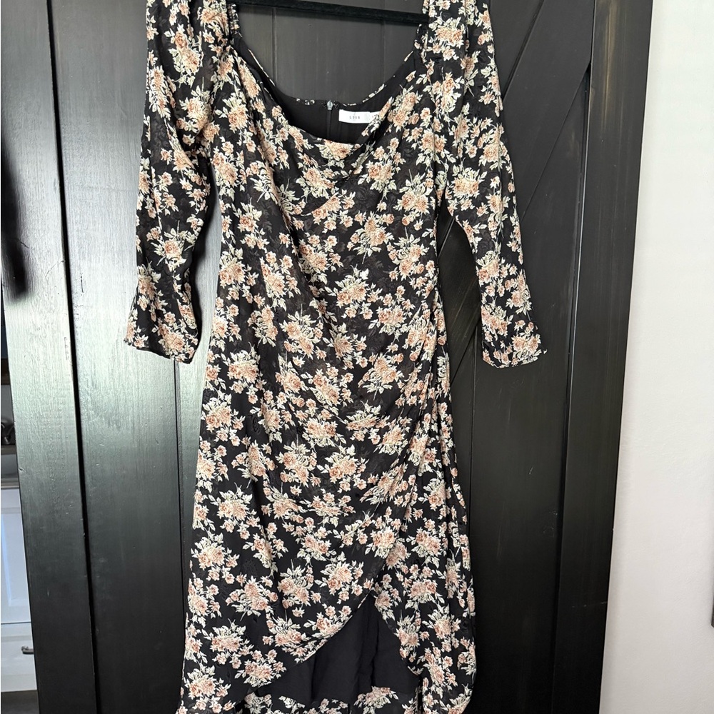 Lush Black Floral 3/4 Sleeve Dress